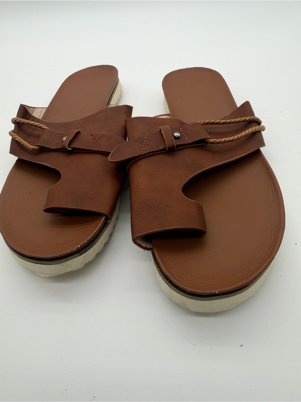Women's Brown Slide Sandals - Casual Rope Detail